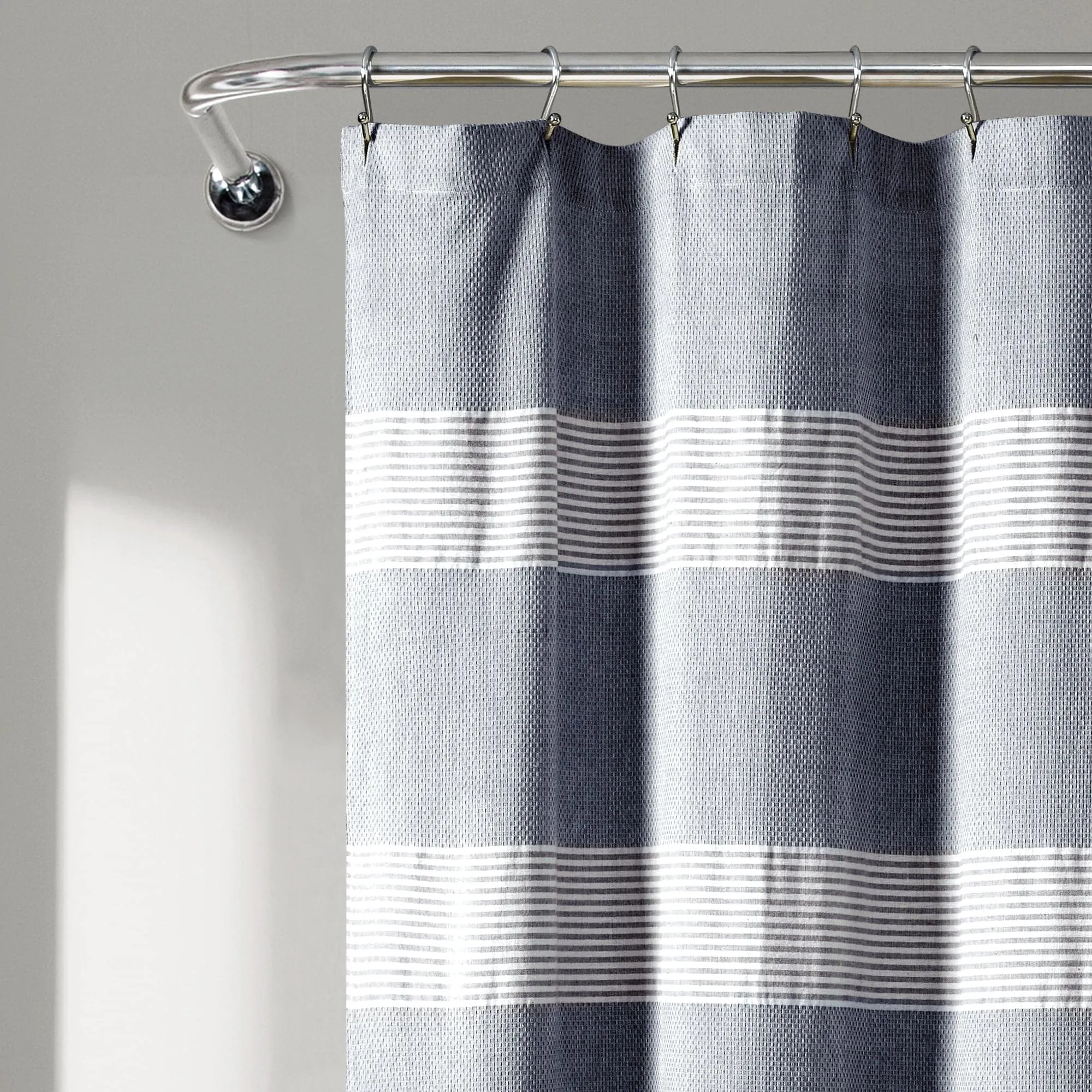 Tucker Stripe Yarn Dyed Knotted Tassel Shower Curtain