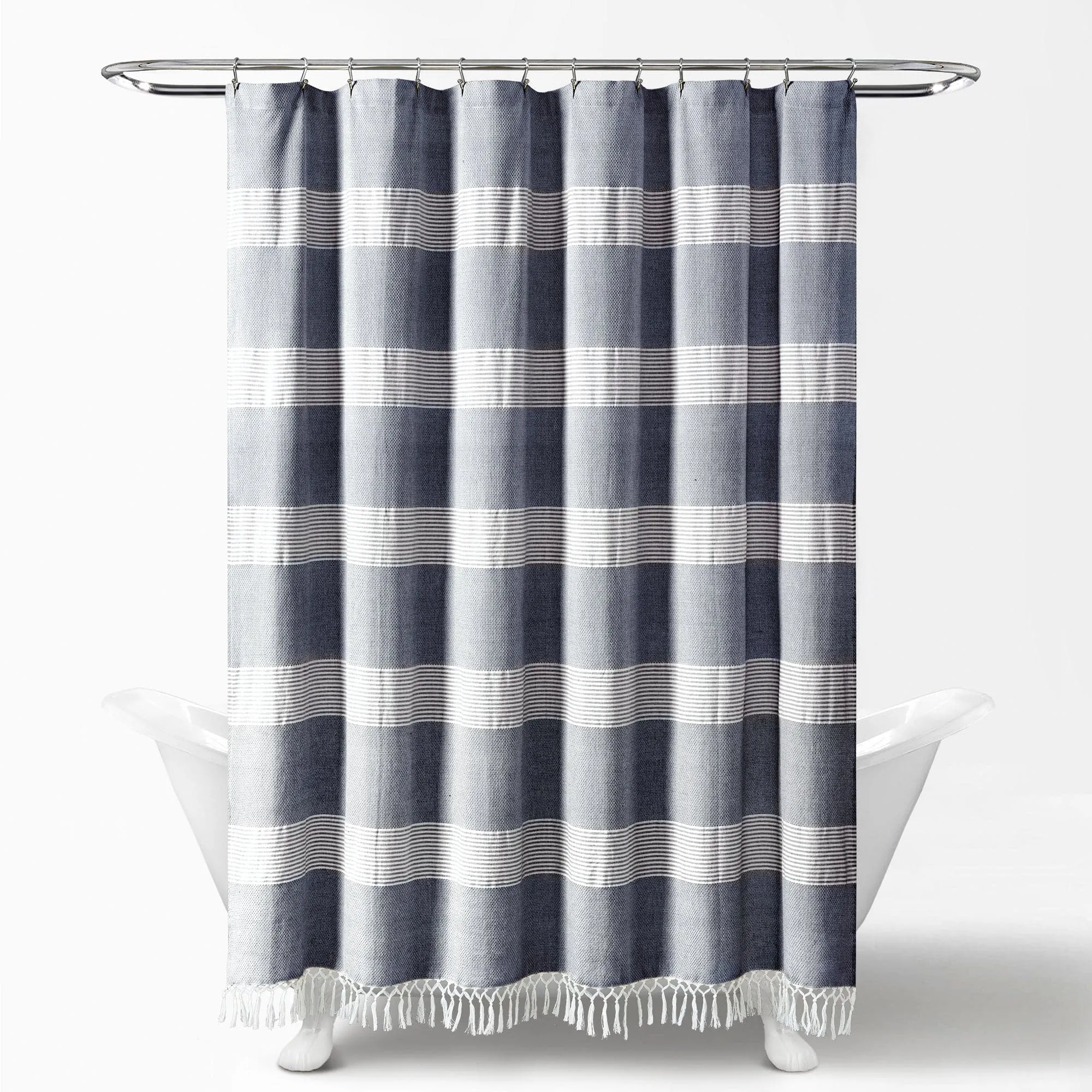 Tucker Stripe Yarn Dyed Knotted Tassel Shower Curtain