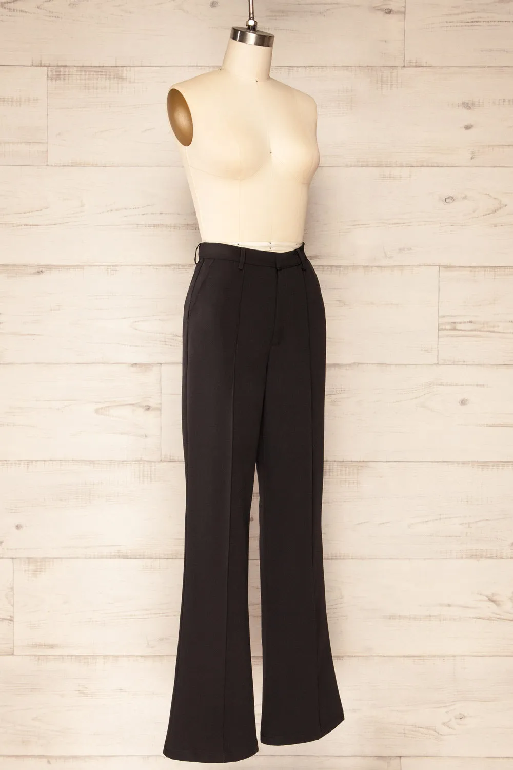 Turbine Black | Solid Stitch Wide Leg Trousers