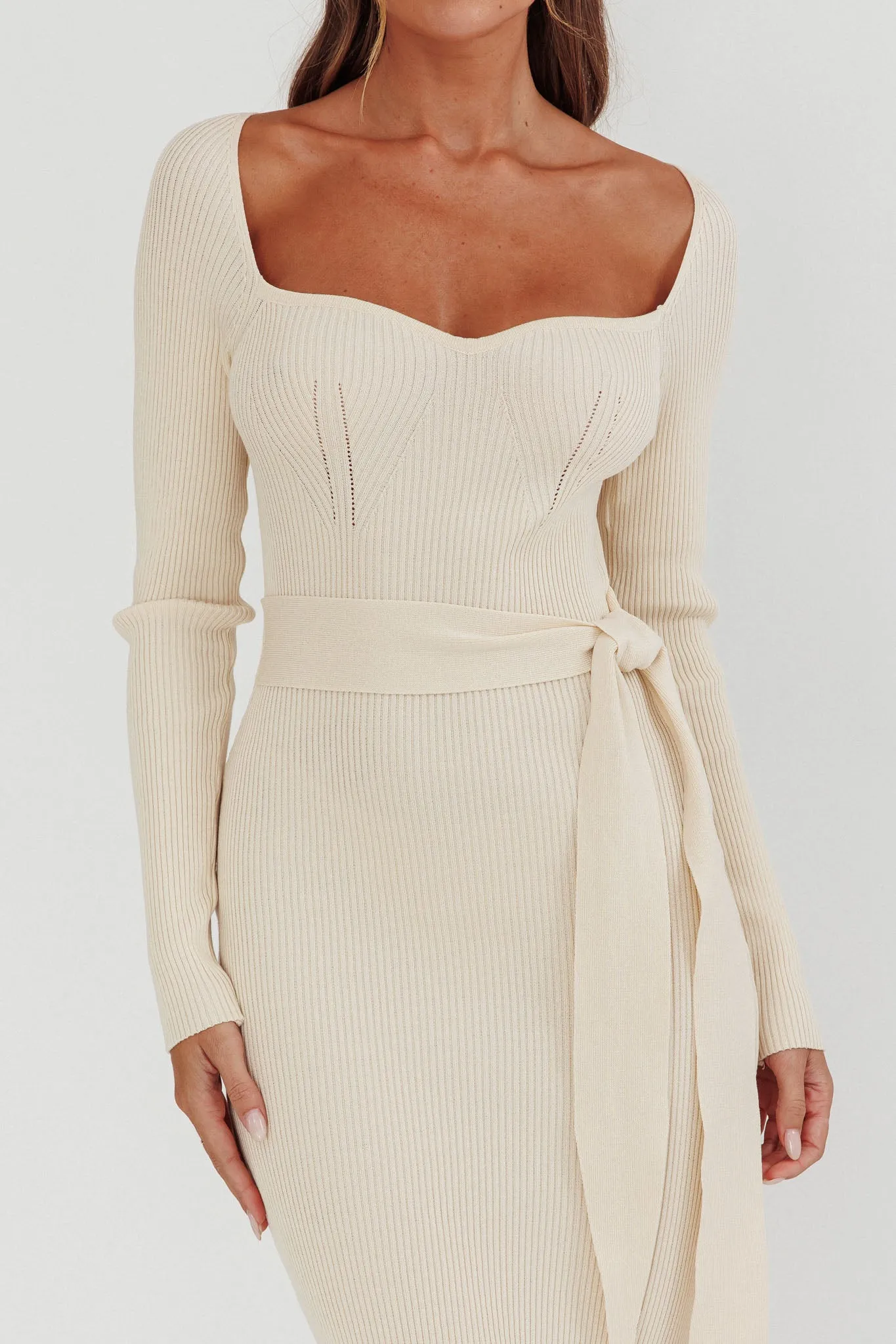 Twilight Moments Long Sleeve Knit Dress Cream