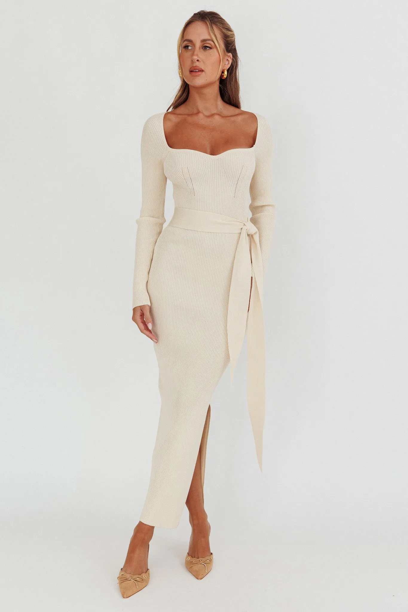 Twilight Moments Long Sleeve Knit Dress Cream