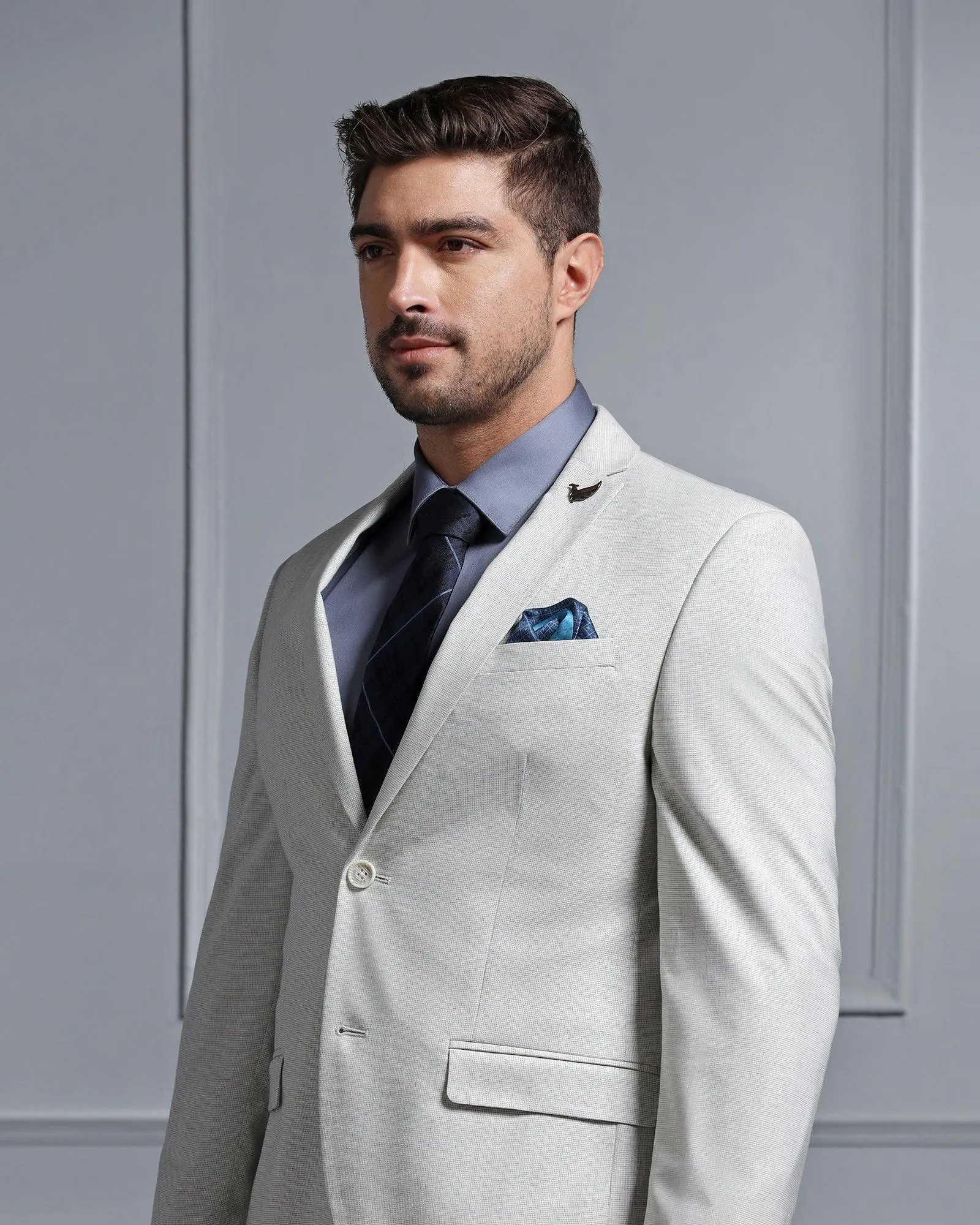 Two Piece Grey Textured Formal Suit - Waves