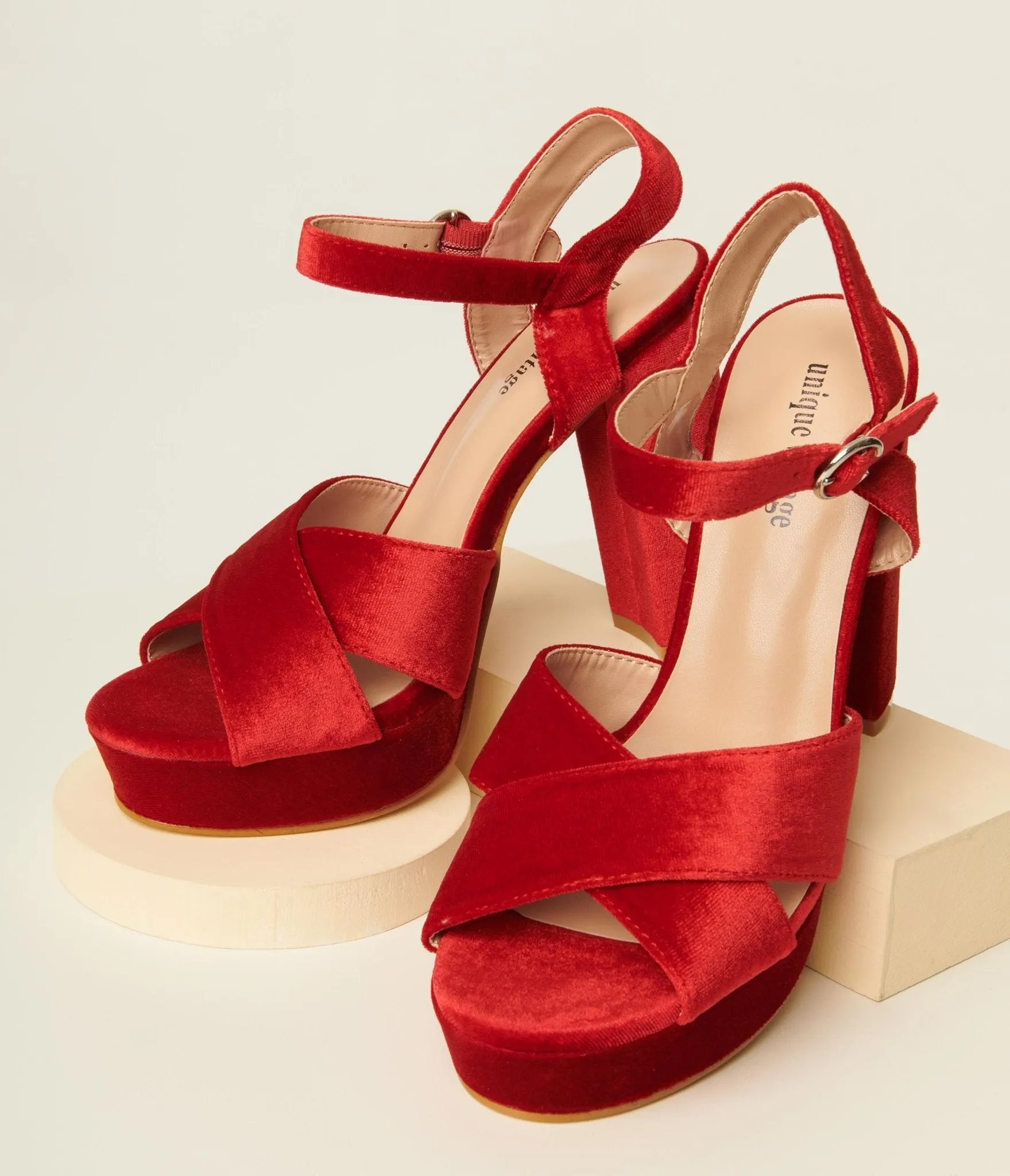 Unique Vintage 1970s Red Velvet Platforms