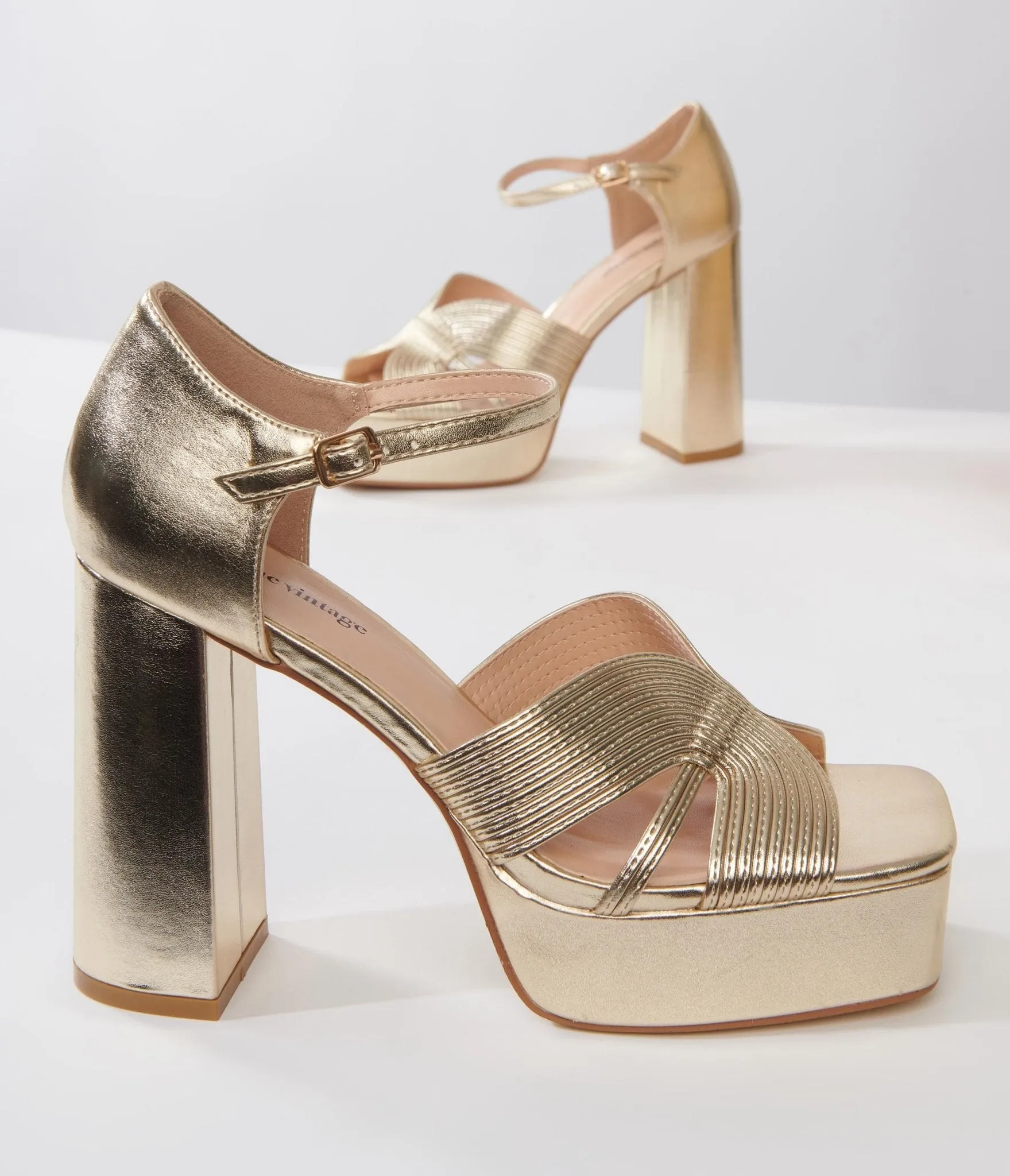 Unique Vintage Gold Deco Platform Heels