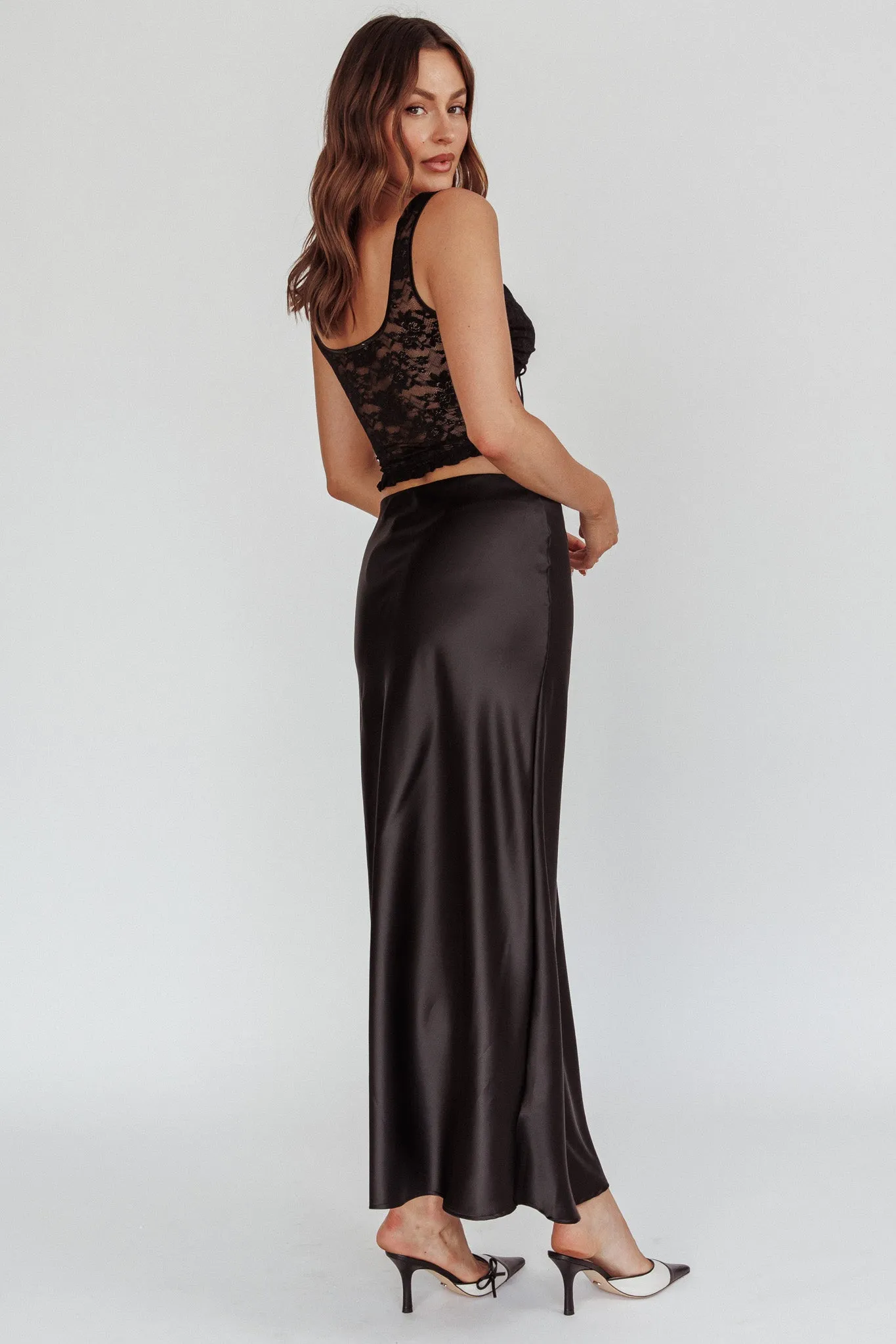 Unrequited Love Satin Maxi Skirt Black