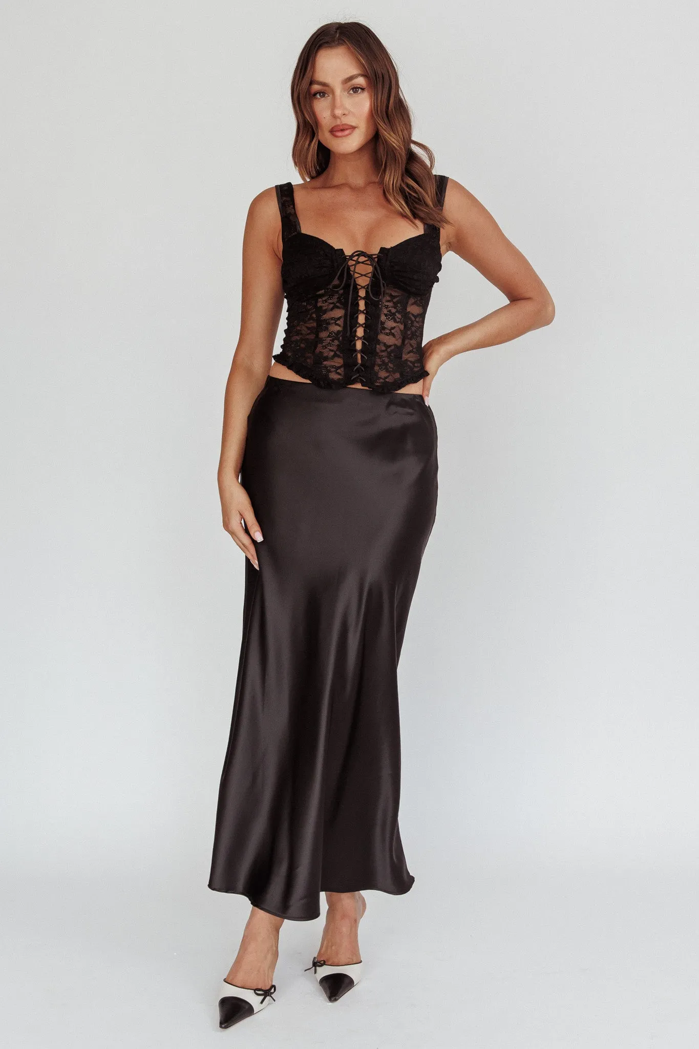 Unrequited Love Satin Maxi Skirt Black