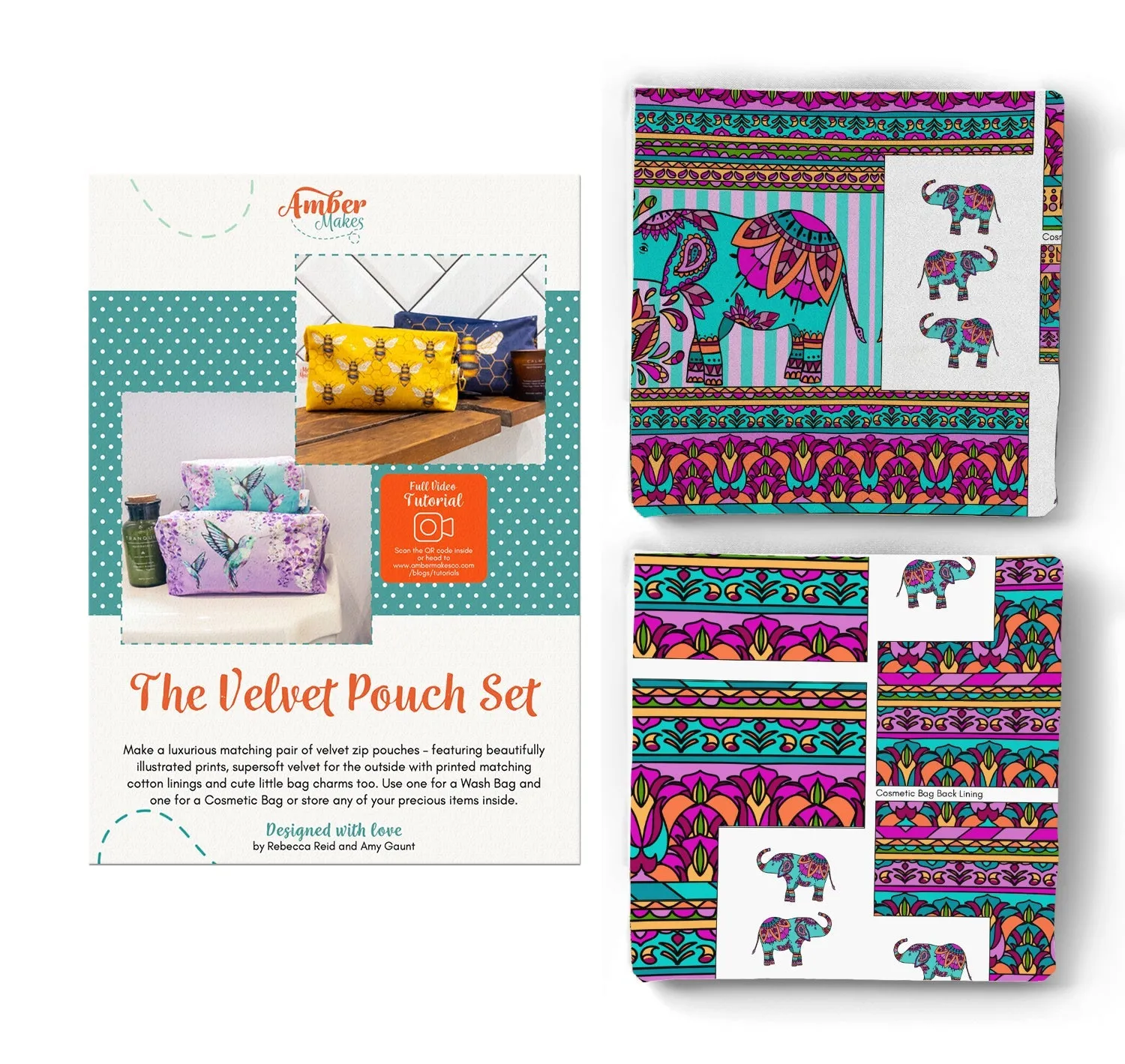 Velvet Pouch Set - Indian Elephants Sewing Kit