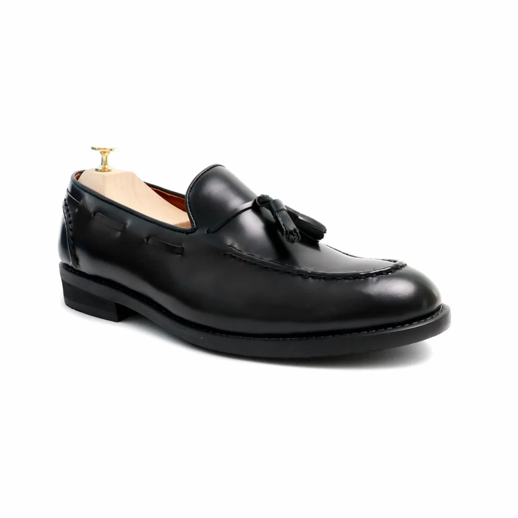 VELVET TASSEL LOAFERS MOC TOE MATTE BLACK