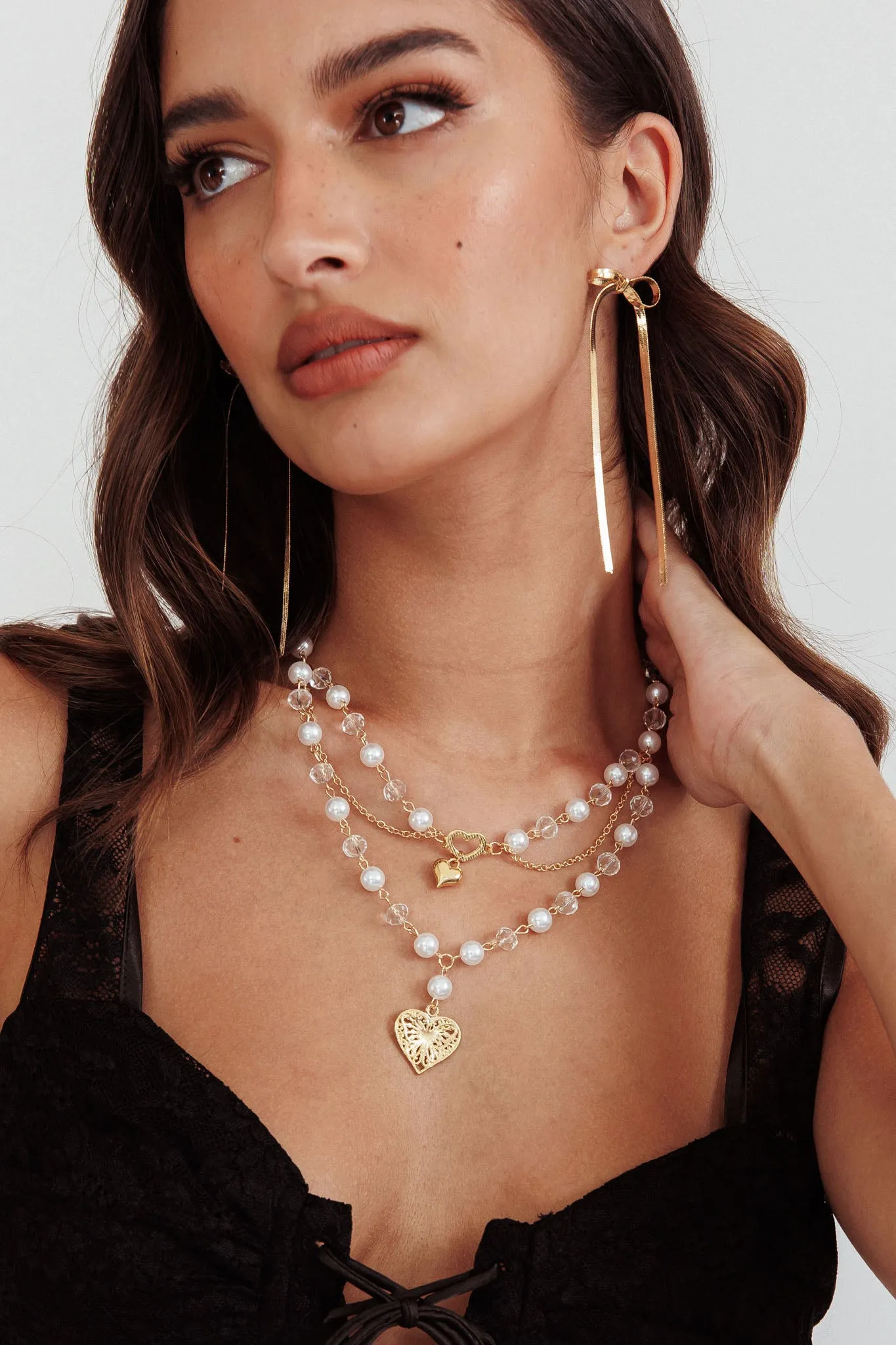 Venus Heart & Pearl Multi-Strand Necklace Gold