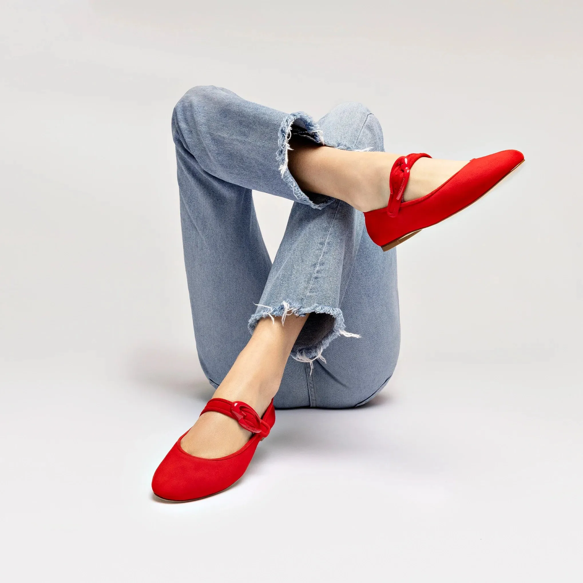 Verona Ballet Flat In Scarlet Suede by Larroudé