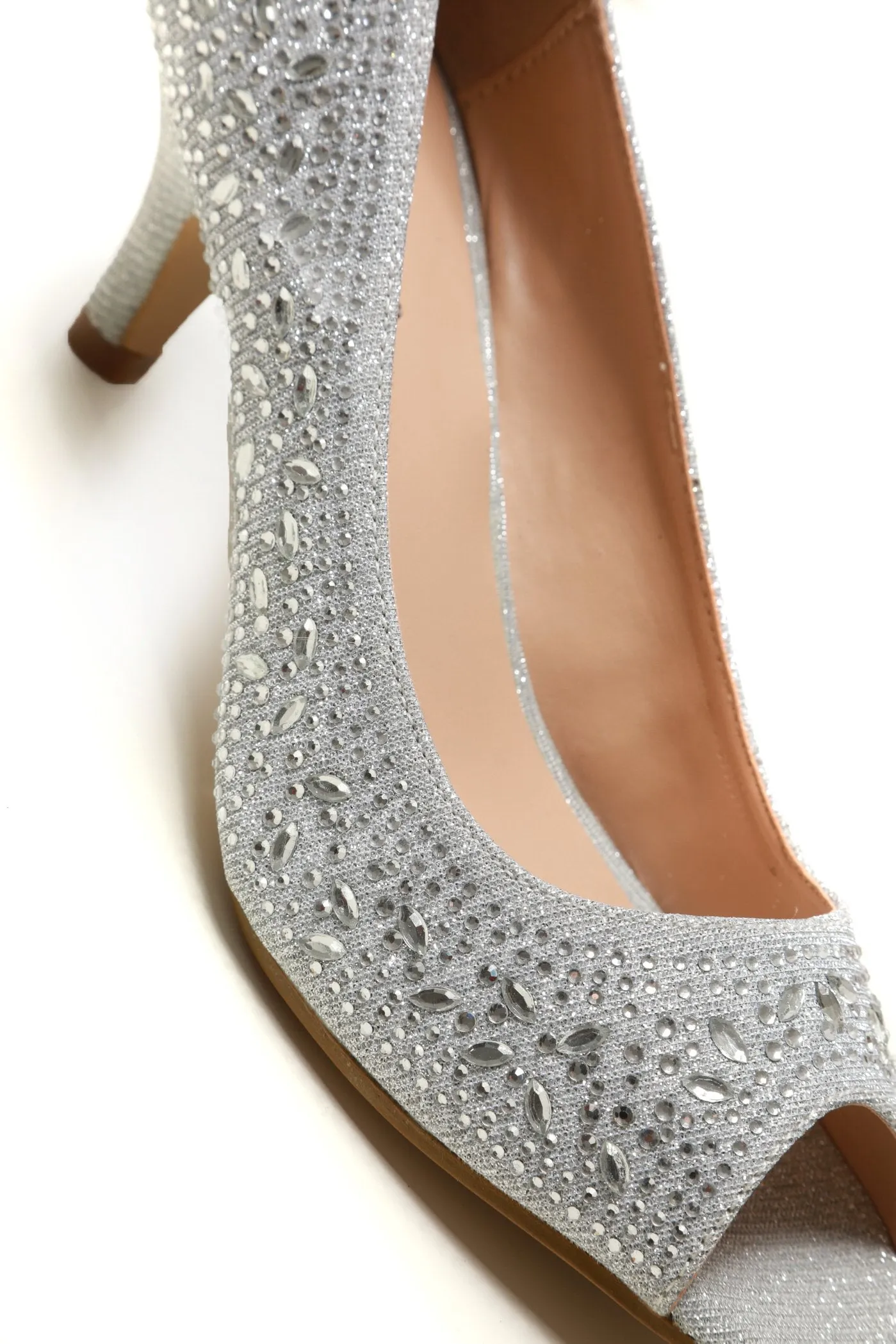 Violetta kitten heel diamante peep toe court shoe