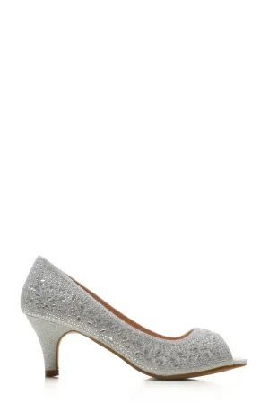 Violetta kitten heel diamante peep toe court shoe