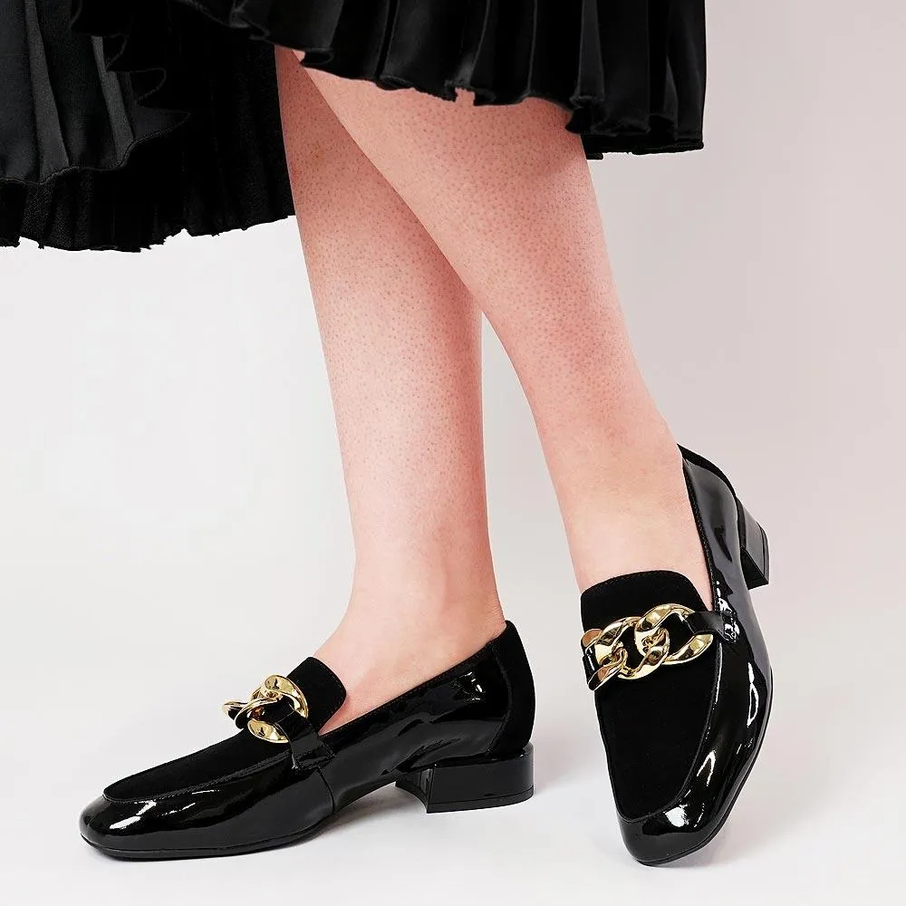 Vivandy Black Patent/ Black Suede Loafers