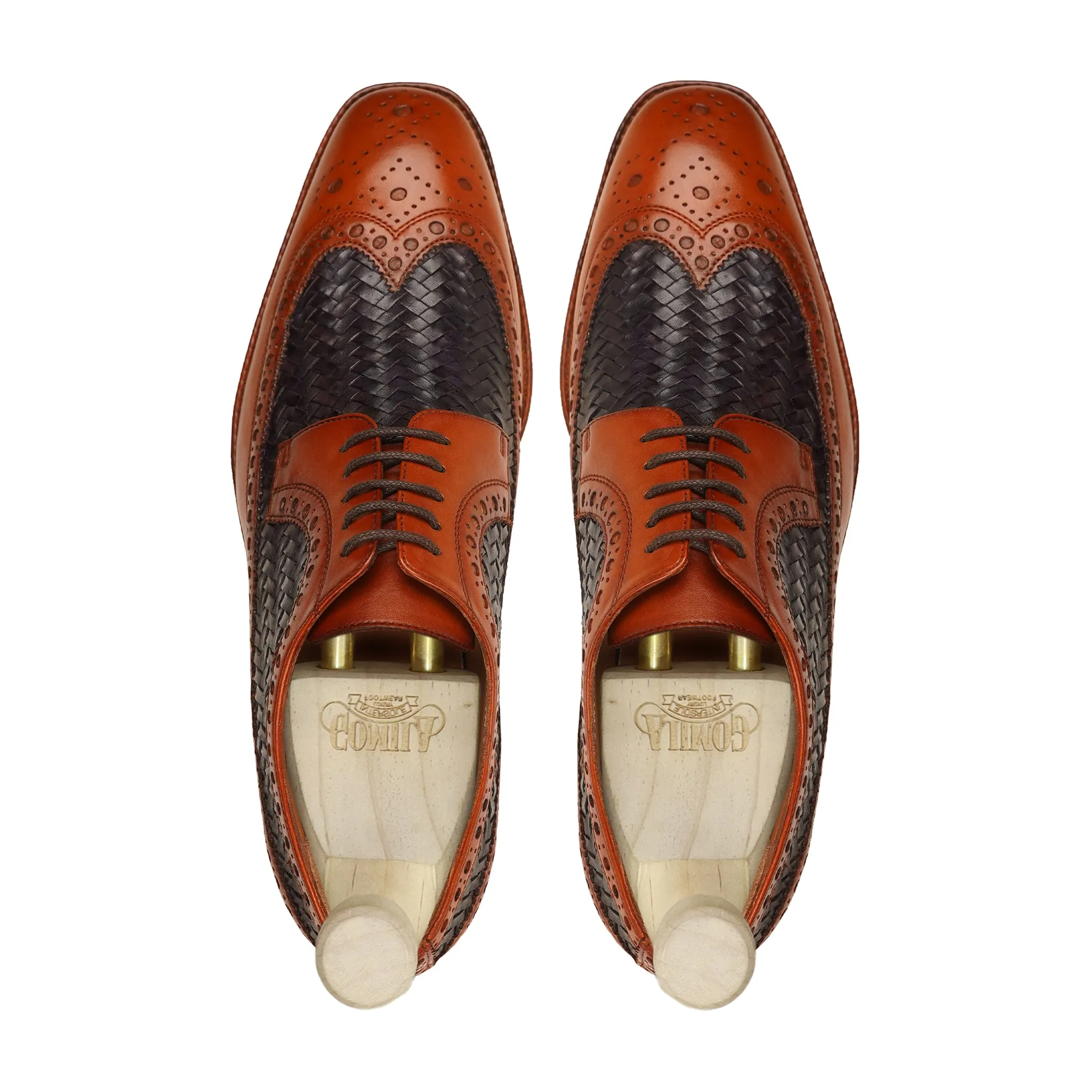 Waylon - Men's Tan Black Calf and Hand Woven Calf Leather Dery Shoe