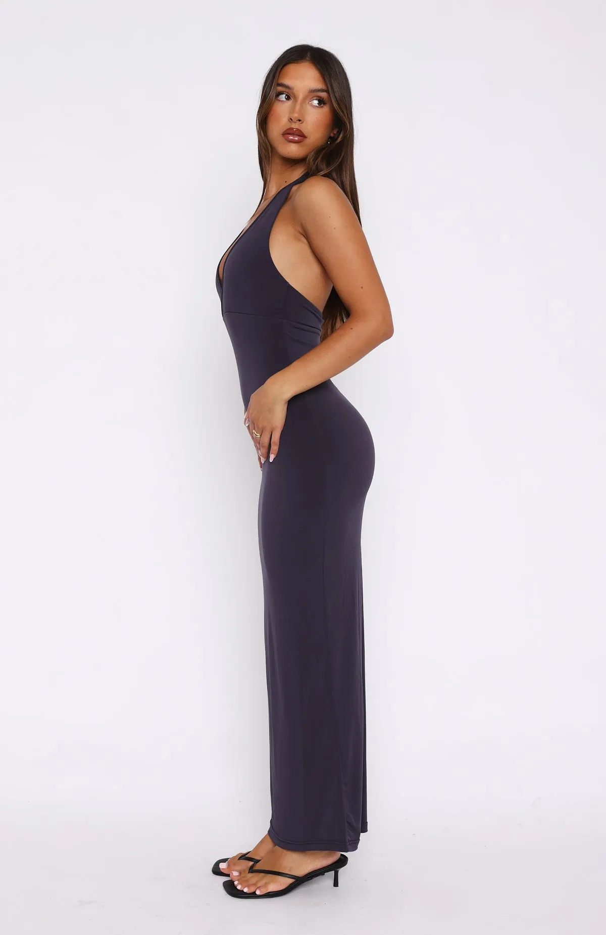 We All Want More Halter Neck Maxi Dress Charcoal Blue