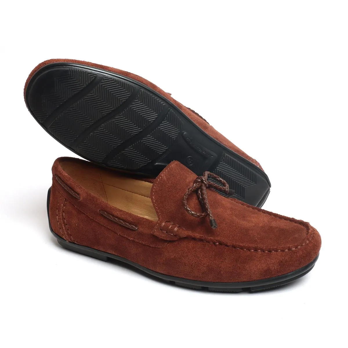 Weaved Tassel Bow Loafers in Brown Suede