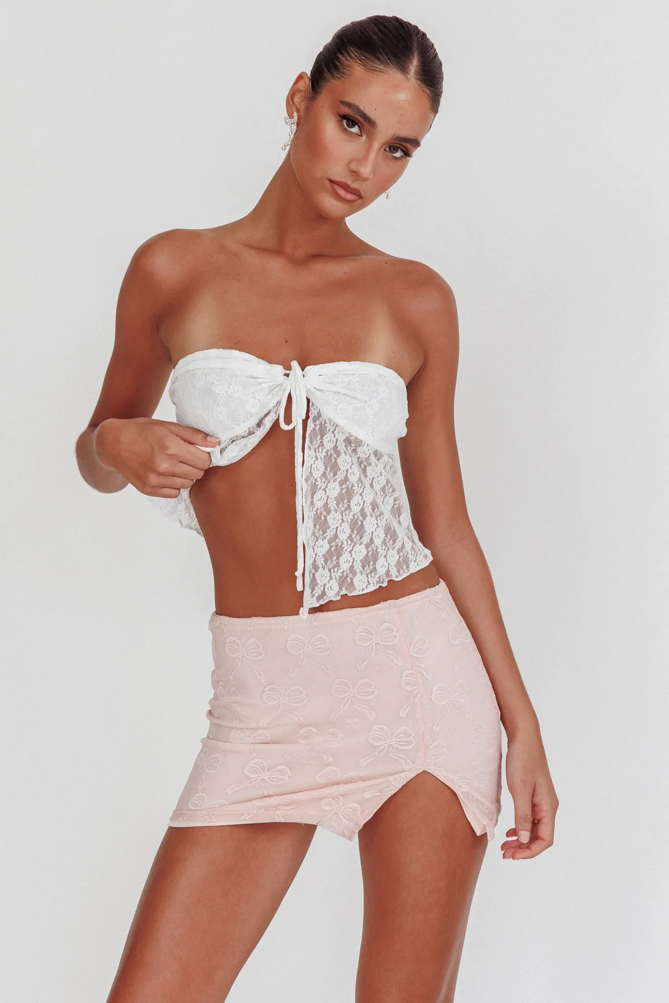 Weekday Strapless Lace Top White