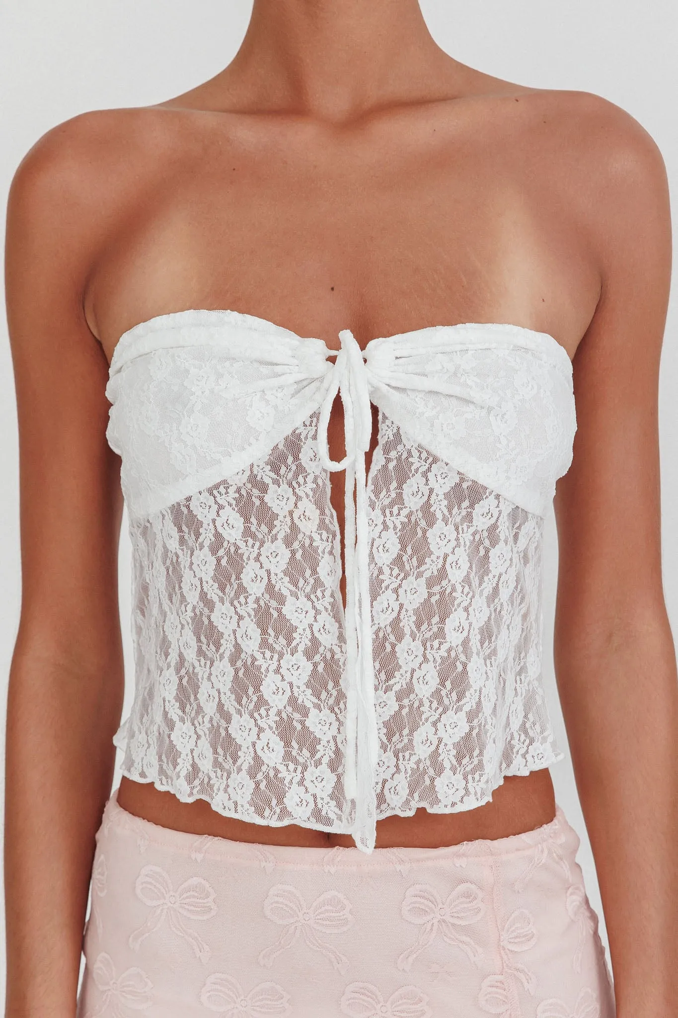 Weekday Strapless Lace Top White