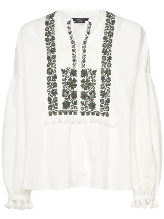 Weekend Max Mara   Radica embroidered cotton &amp; linen shirt 