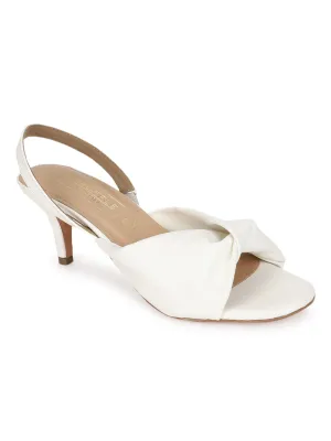 White PU Kitten Heel Sandals With Back Strap (TP10127-WHT)