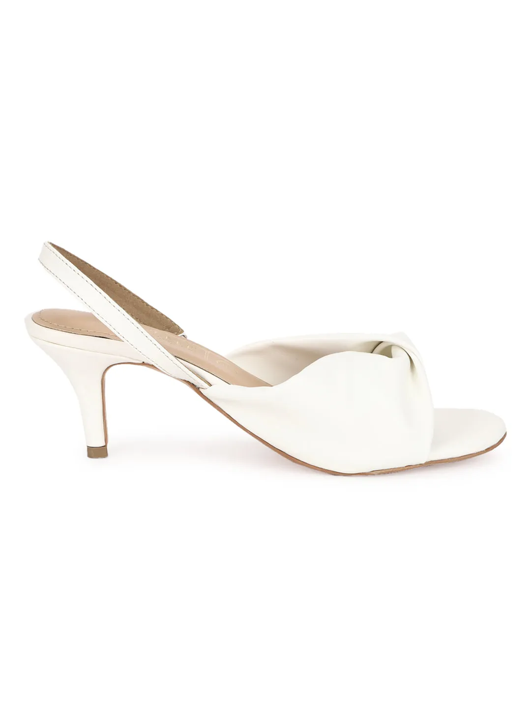 White PU Kitten Heel Sandals With Back Strap (TP10127-WHT)