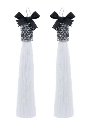 White Silk Tassel Earrings