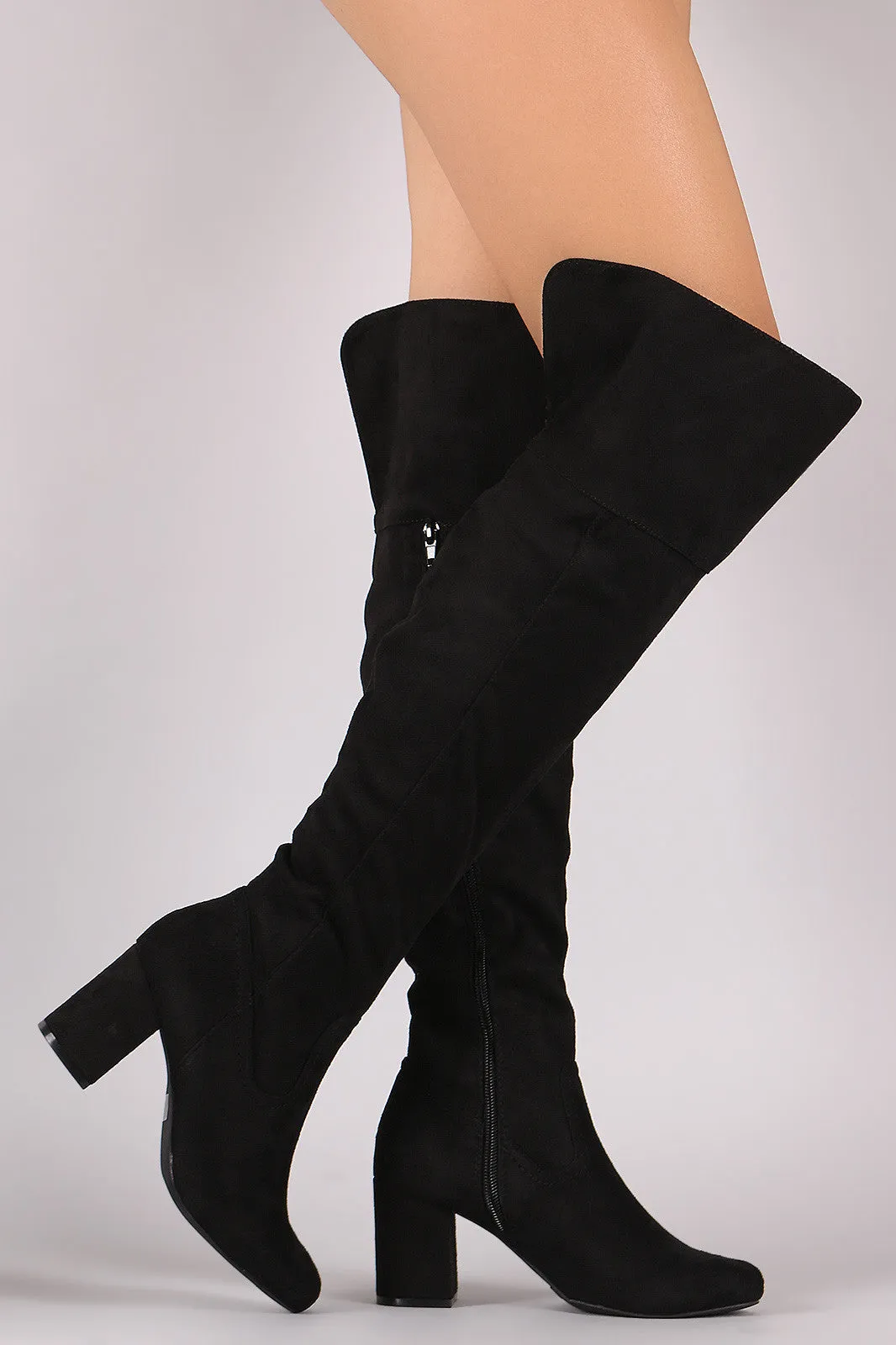 Wild Diva Lounge Suede OTK Block Heel Boots