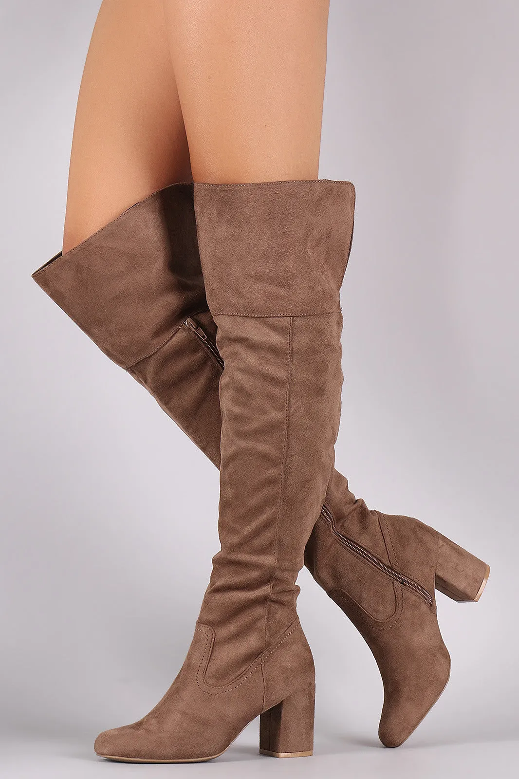 Wild Diva Lounge Suede OTK Block Heel Boots