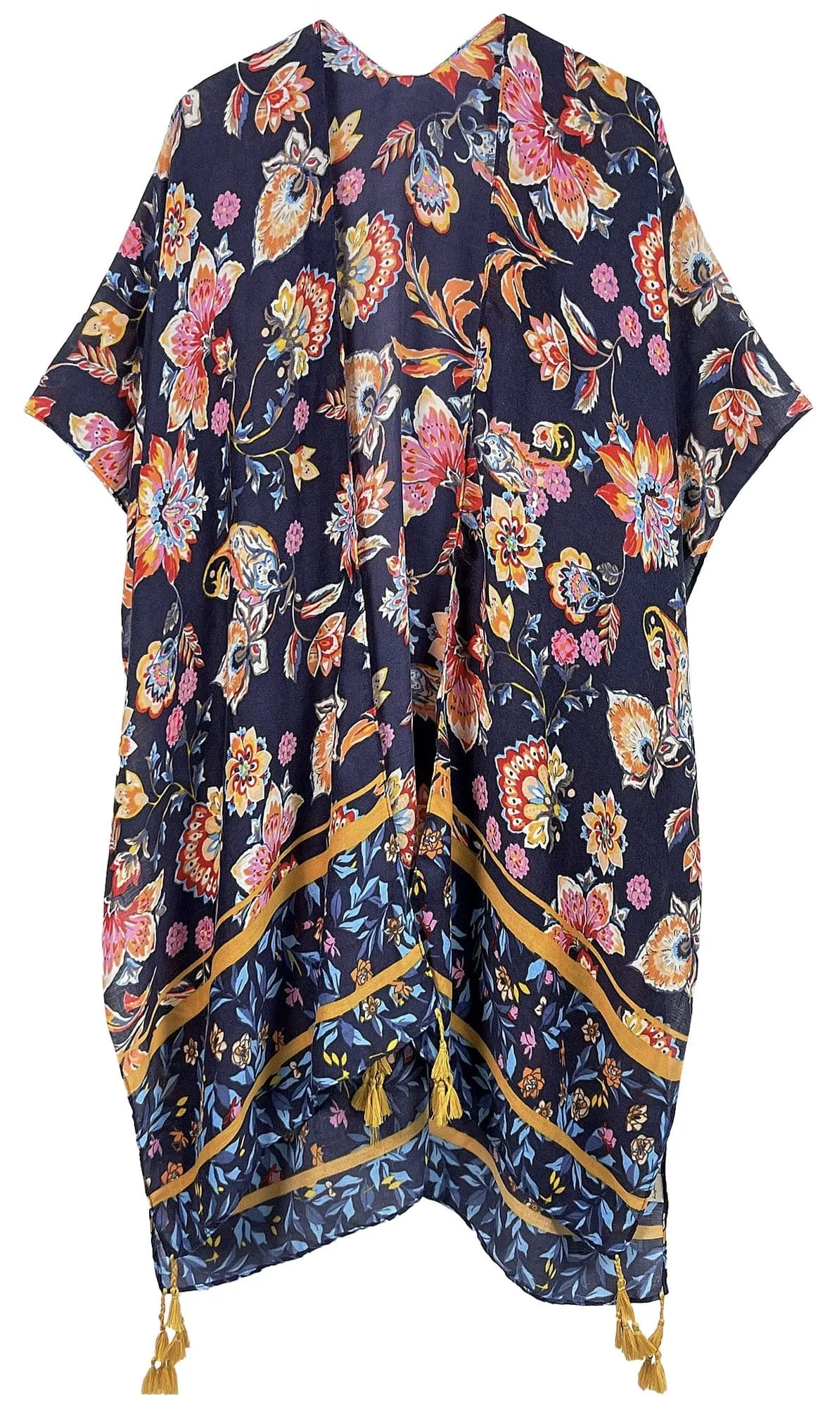 WLK410011 Leilani Floral Print Kimono With Tassels