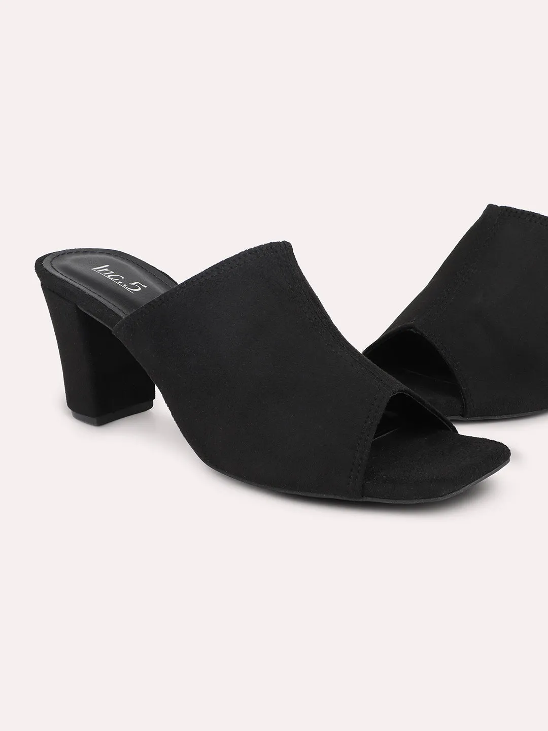 Women Black Peep Toe Block Heels