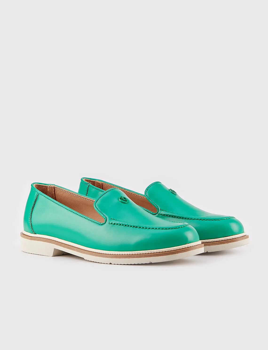 Women Green Genuine Leather Loafers