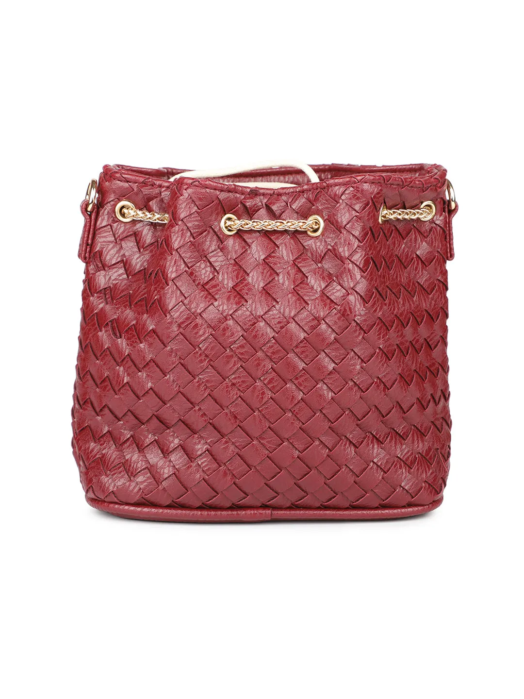 Women Wine Red Woven Design Structured Potli Clutch