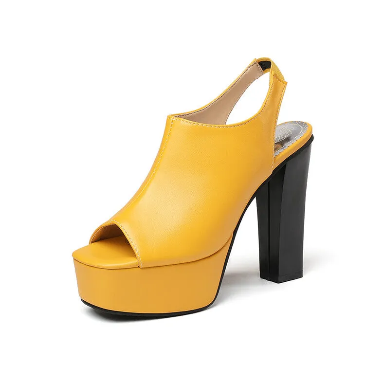 Women's Color Contrast Peep Toe Platform Chunky Heel Sandals