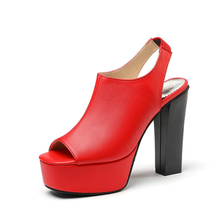 Women's Color Contrast Peep Toe Platform Chunky Heel Sandals