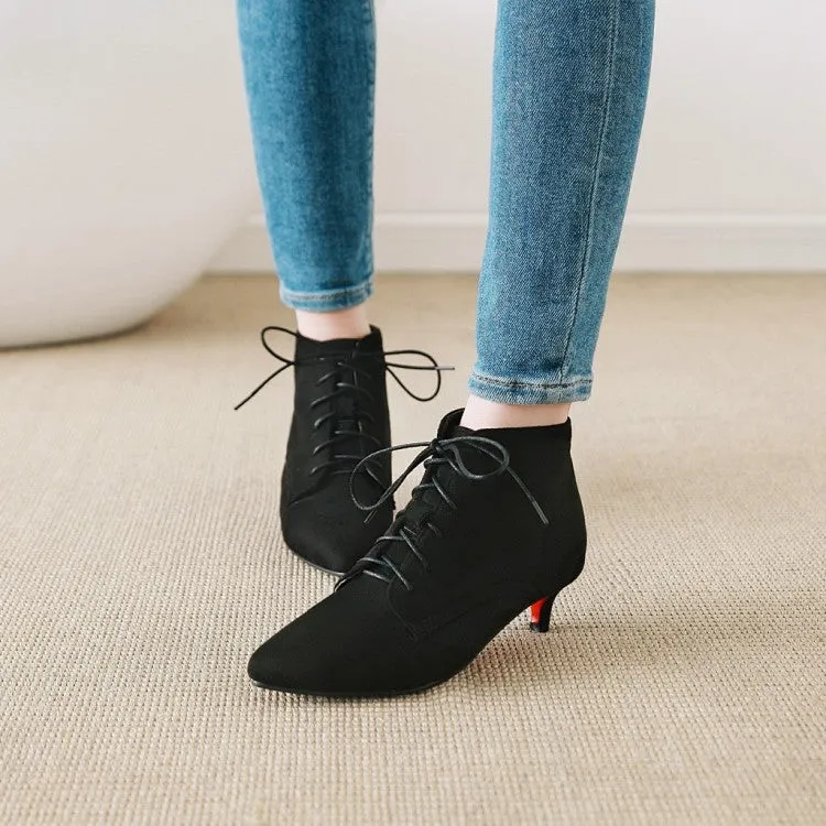 Women's England style elegant kitten heels booties faux suede lace-up oxfords dressy ankle boots