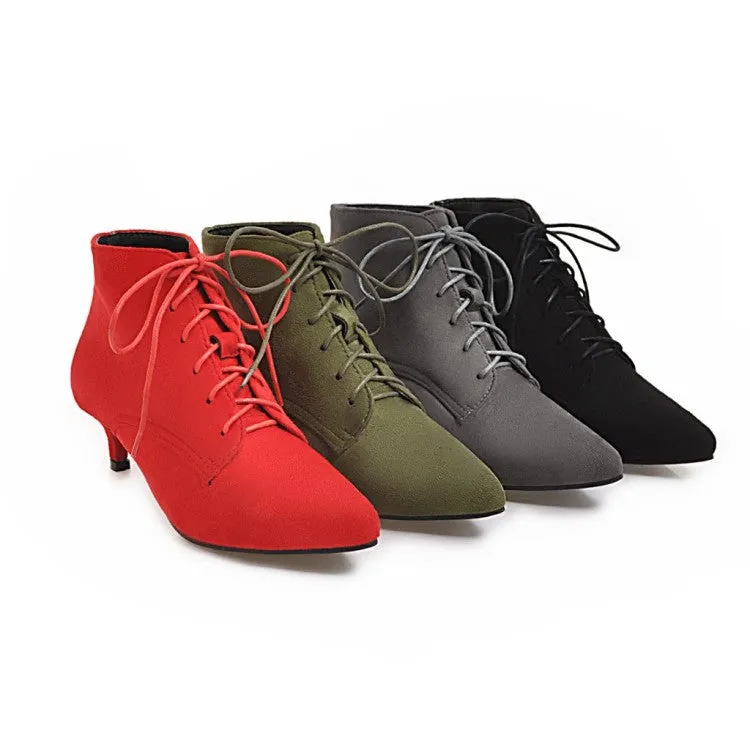 Women's England style elegant kitten heels booties faux suede lace-up oxfords dressy ankle boots