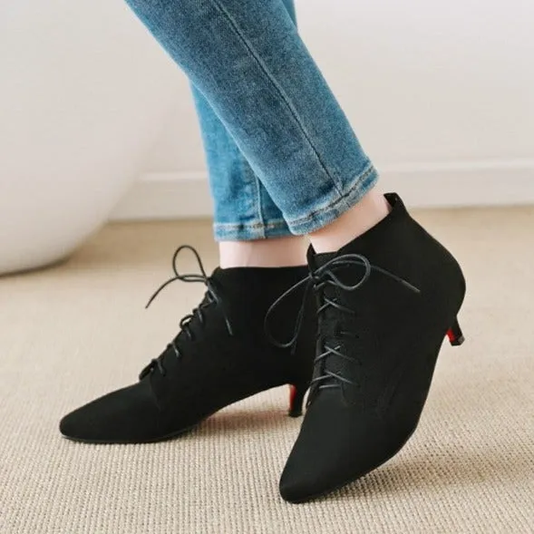 Women's England style elegant kitten heels booties faux suede lace-up oxfords dressy ankle boots