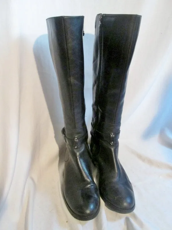 Womens ETIENNE AIGNER CRETE Leather Knee High Stud Boots BLACK 9.5 Rocker Rider