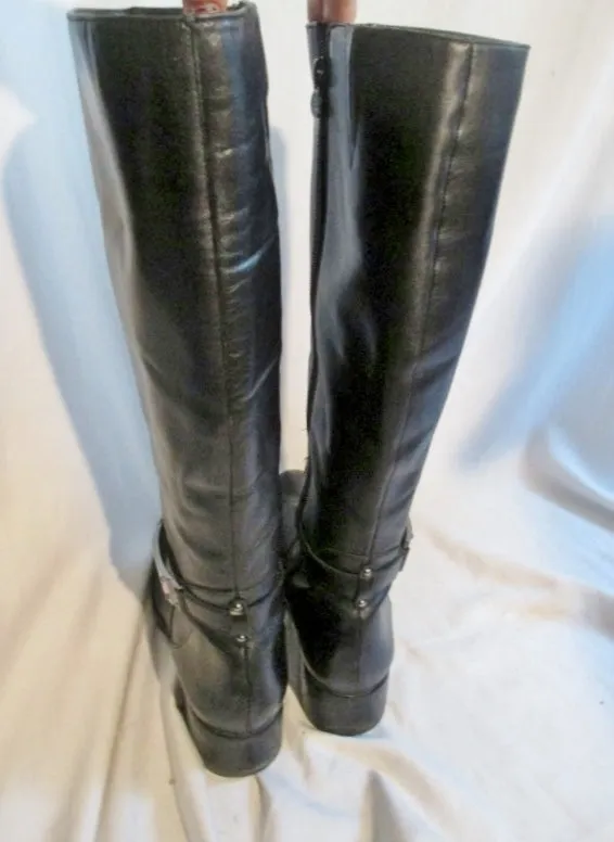 Womens ETIENNE AIGNER CRETE Leather Knee High Stud Boots BLACK 9.5 Rocker Rider