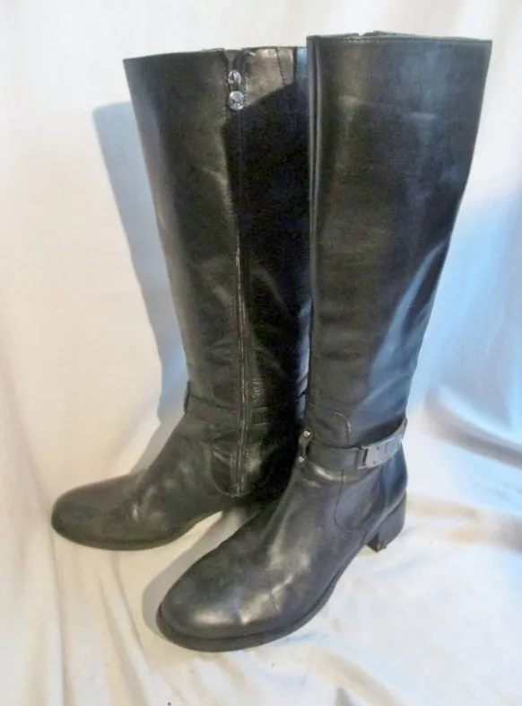 Womens ETIENNE AIGNER CRETE Leather Knee High Stud Boots BLACK 9.5 Rocker Rider