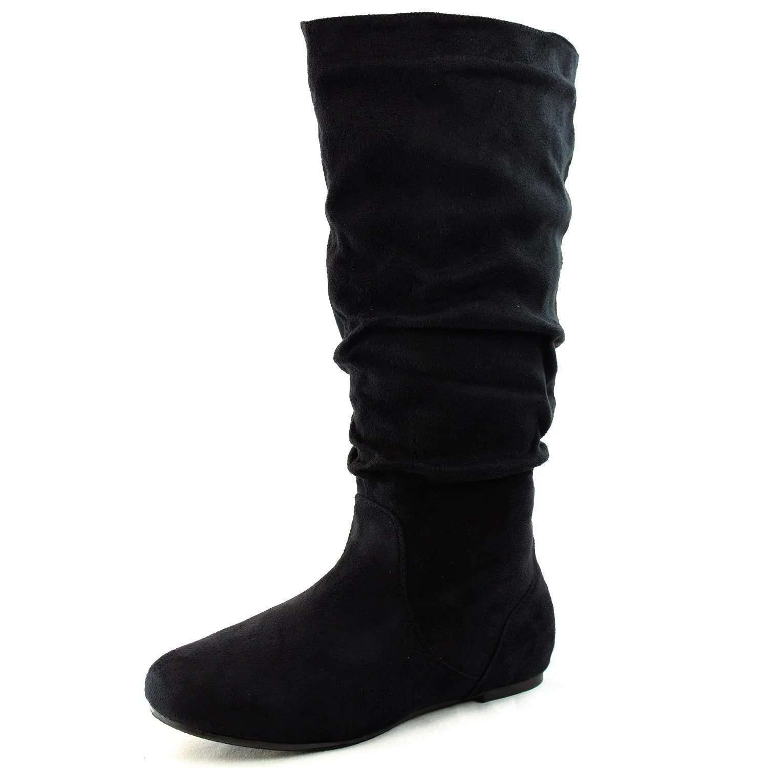 Women's Round Toe Boots Mid Calf Knee High Flat Heel Comfortable Slouch Fashion Shoes