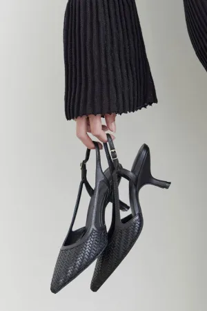 Woven Sling Back Heel Black