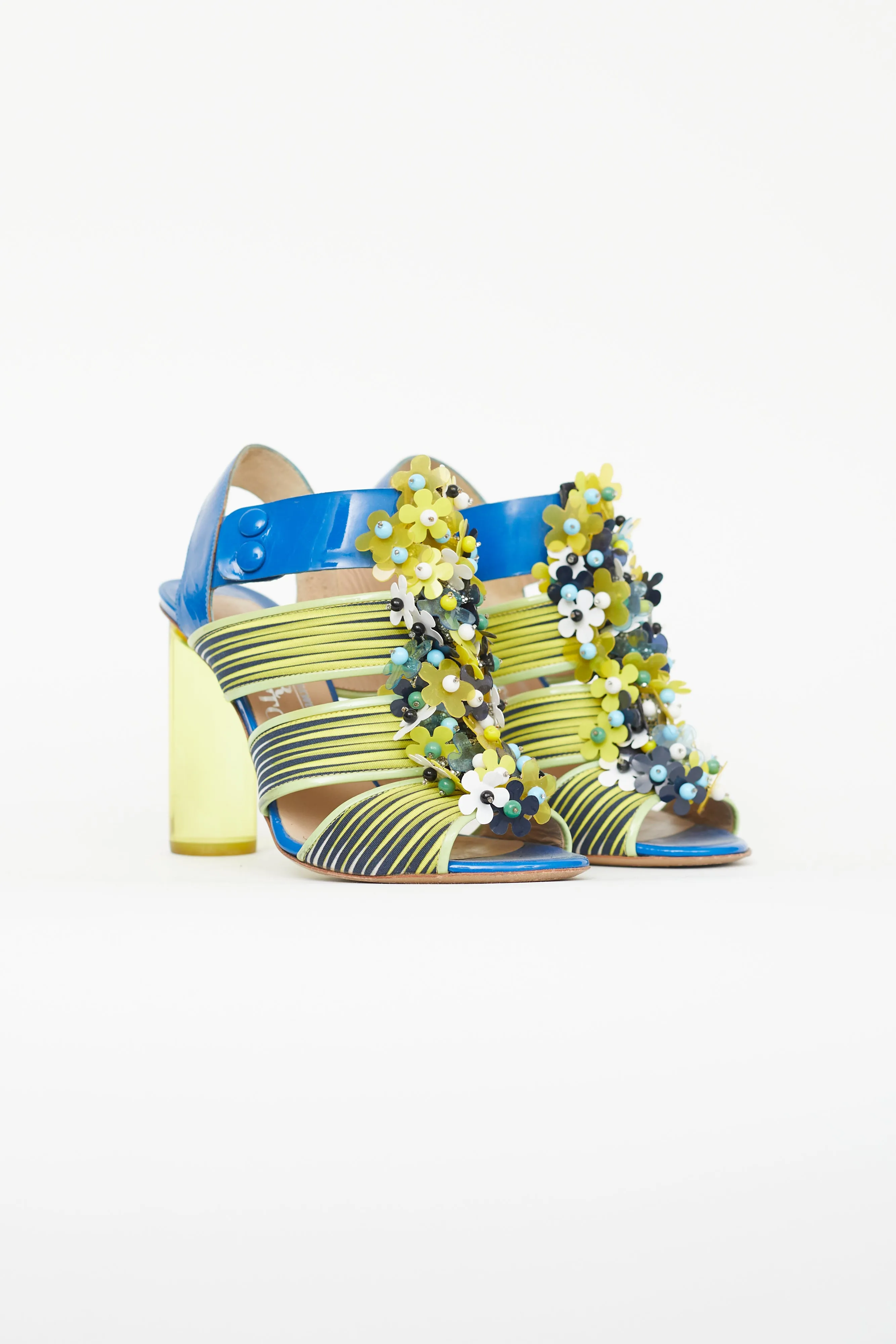 X Peter Pilotto Blue & Yellow Flower Heel