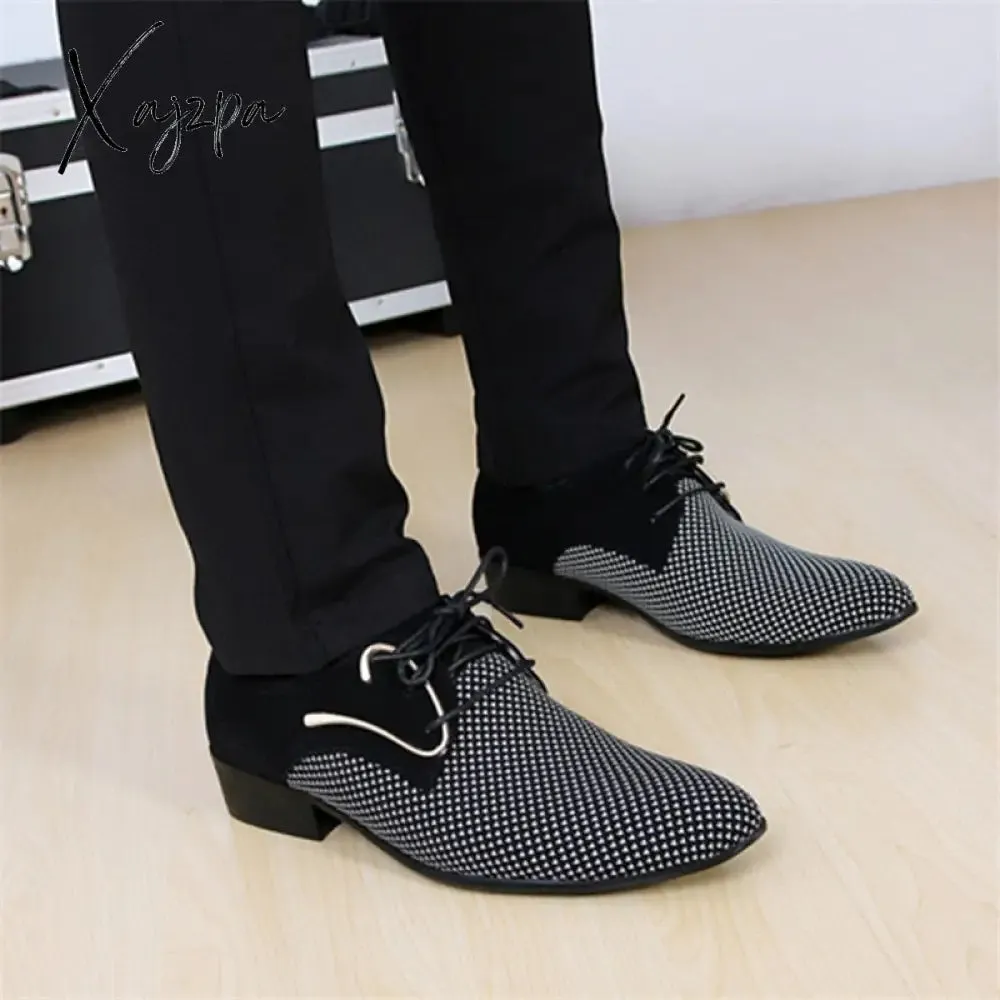 Xajzpa - Mens Leather Concise Shoes Men's Business Dress Pointy Plaid Black Shoes Breathable Formal Wedding Basic Shoes Men loafers