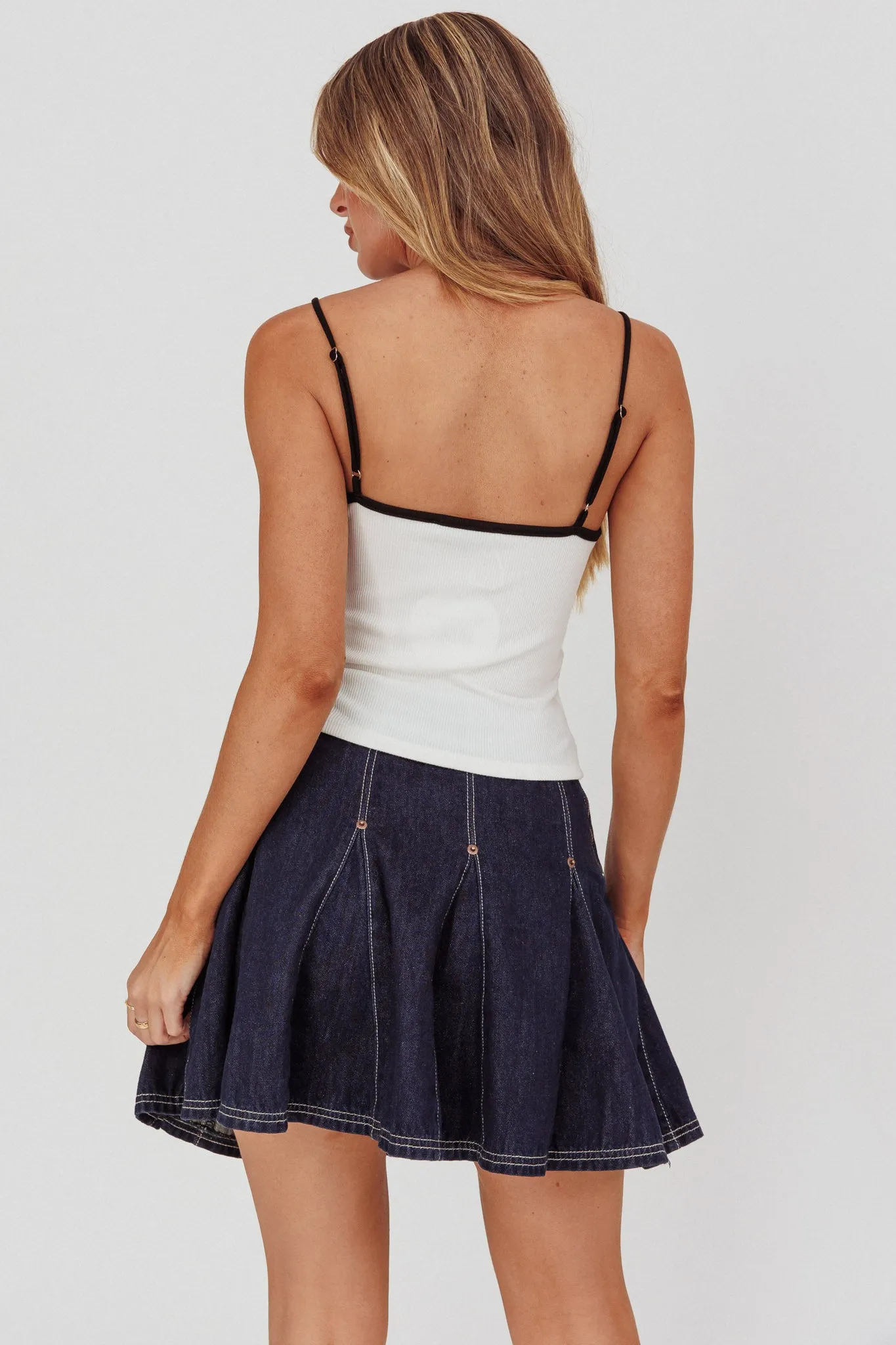 Zana Pleat Mini Skirt Dark Denim