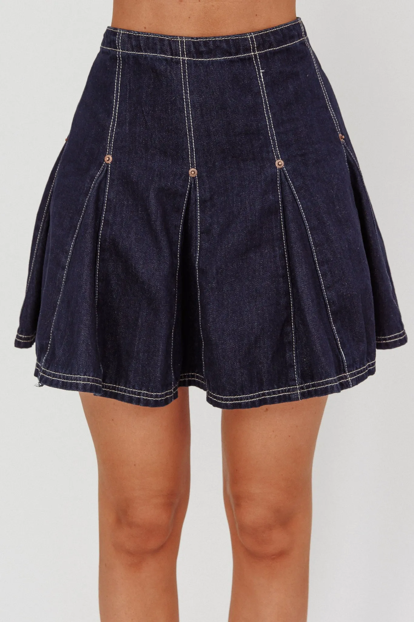 Zana Pleat Mini Skirt Dark Denim